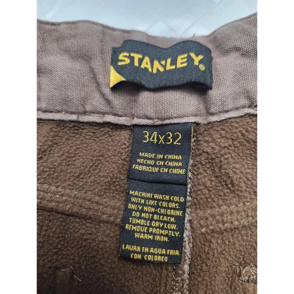 Stanley Pants Mens 34x30 Brown Fleece Lined Canvas Carpenter Insulated Workwear - Picture 2 of 13